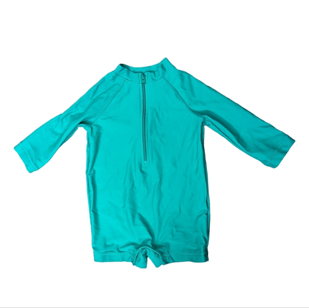 Primary Baby one piece rash guard swim, grass green, 3-6 months